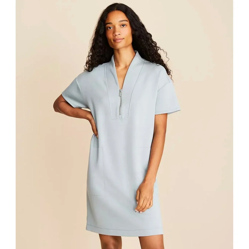 Lou & Grey Scuba Soft Half Zip Mini Pocket Dress Shift Dress Medium Short Sleeve